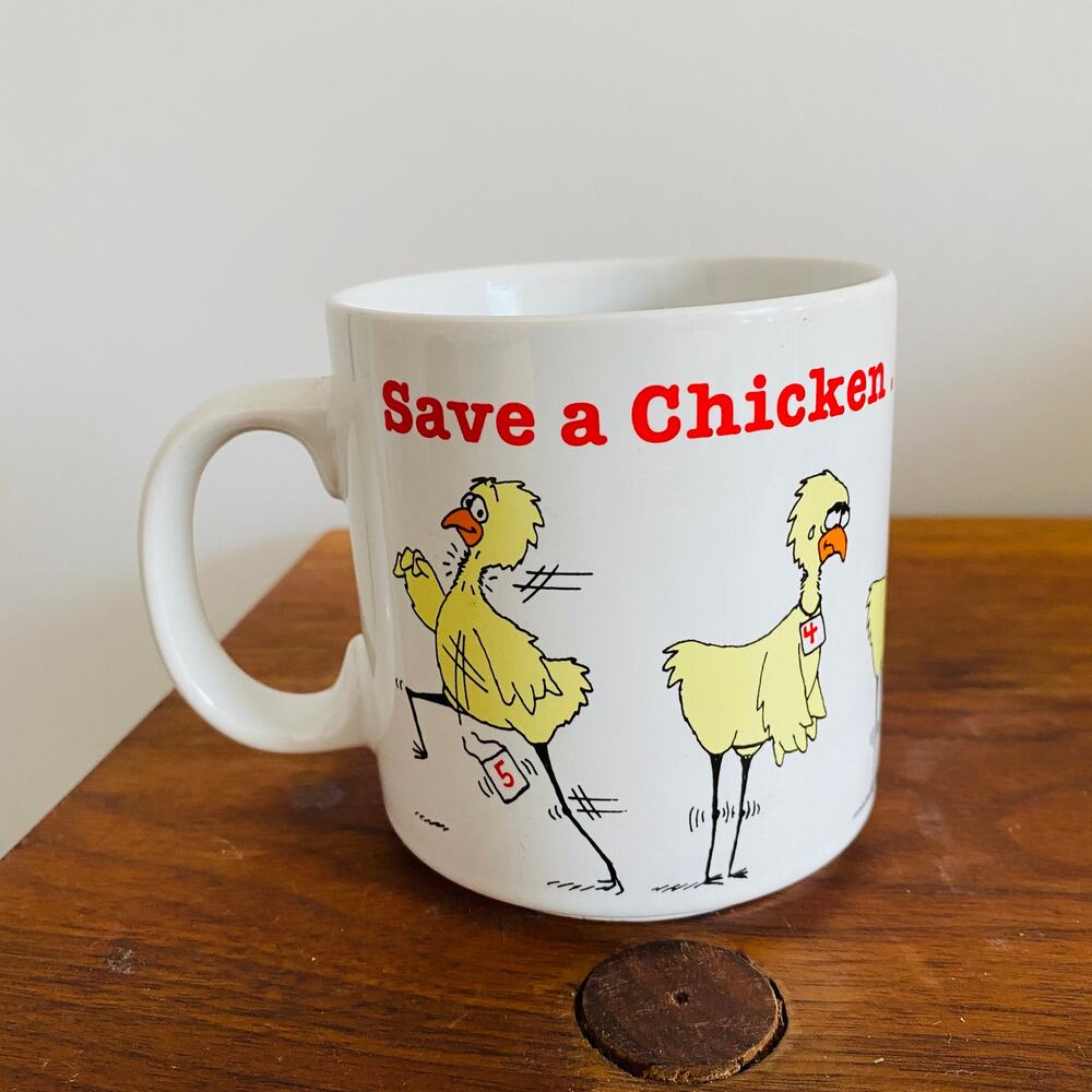 Vintage Kitsch Save a Chicken Get Well Soon Coffee Cup